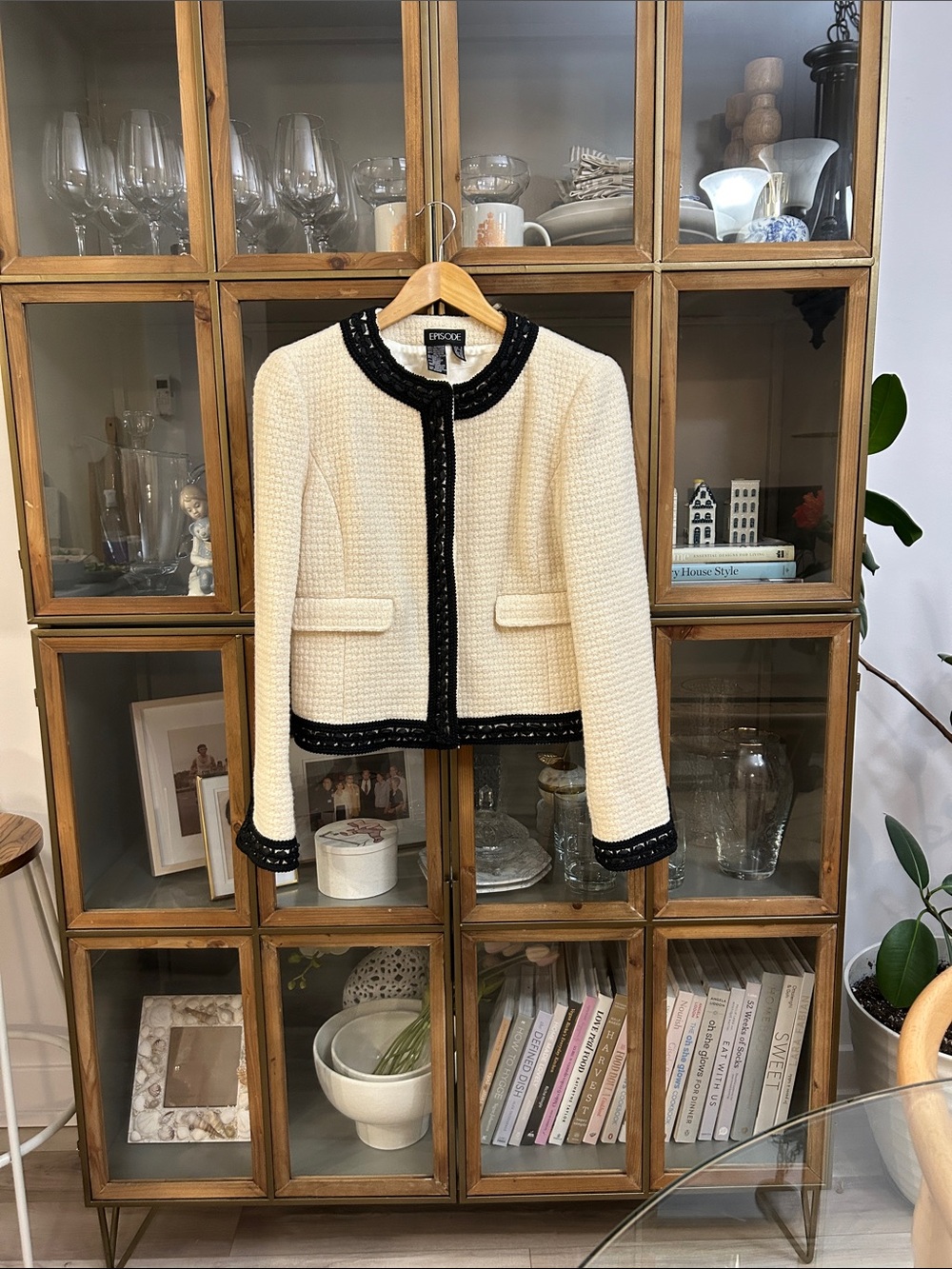 Vintage Episode Cream Bouclé Jacket Blazer with Black Trim